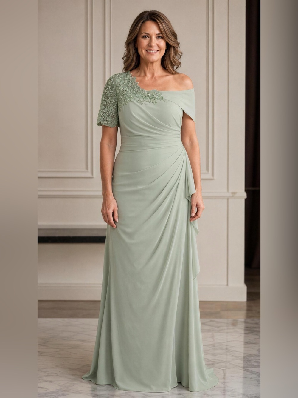 Ryanth One Shoulder Mother of The Bride Chiffon Dresses - Size 10 NWT